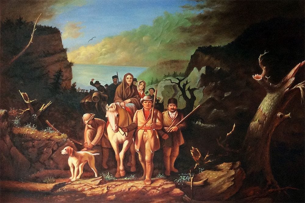 George Caleb Bingham - Daniel Boone Escorting Settlers Through the Cumberland Gap (Oil Painting Reproduction) George Caleb Bingham - Daniel Boone Escorting Settlers Through the Cumberland Gap (Oil Painting Reproduction)