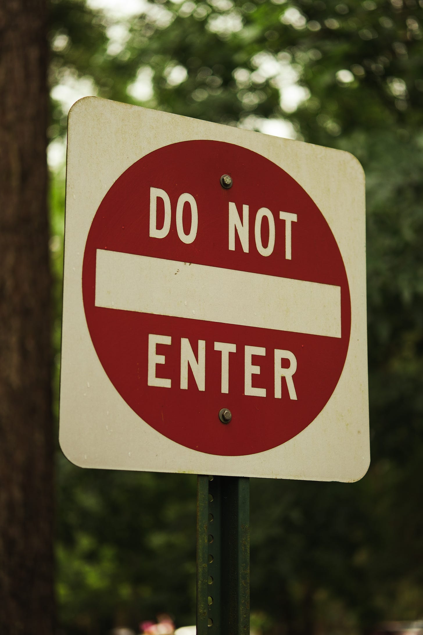A "Do Not Enter" sign against a background of trees