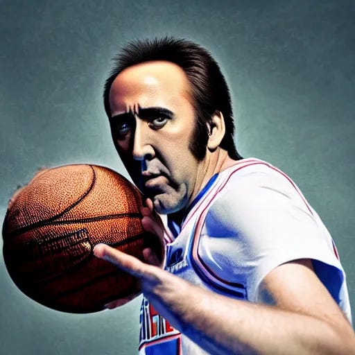 nicolas cage as a basketball player, highly detailed | Stable Diffusion