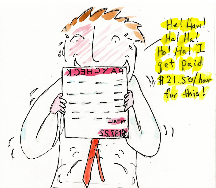 Casa Bonita employee laughs at his paycheck.