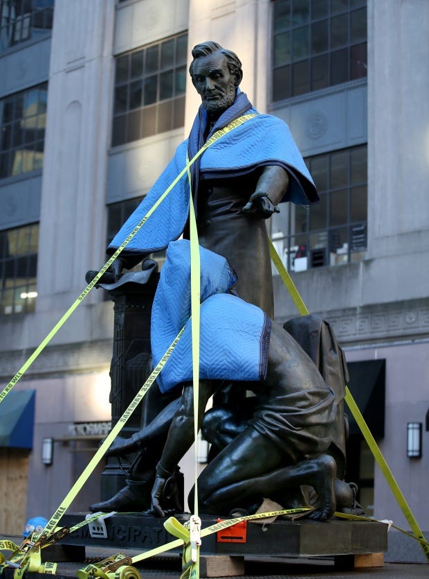 Image result from https://www.bostonherald.com/2020/12/29/boston-removes-controversial-lincoln-statue/