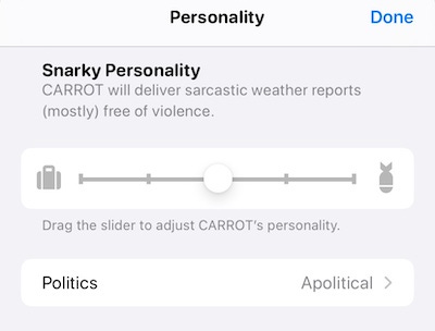 options menu for carrot personality