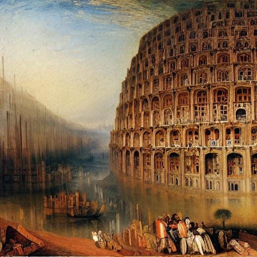 AI generated image inspired by Jorge Luis Borges Library of Babel