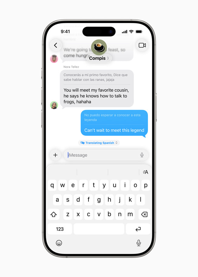 Live Translation in the Messages app displayed on iPhone 16 Pro. Live Translation in the Messages app displayed on iPhone 16 Pro.