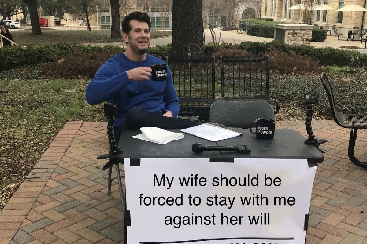 Woke Texas Letting Steven Crowder's Wife Divorce Him *Even Though* He Didn't Give Her Permission