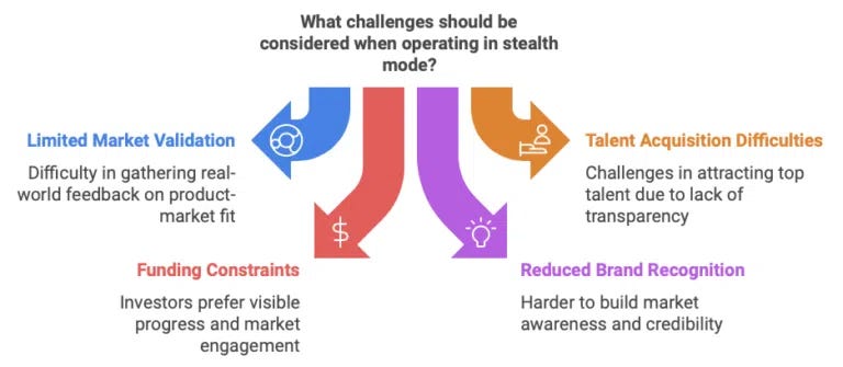 Challenges faced by stealth startups, including funding hurdles and limited feedback.