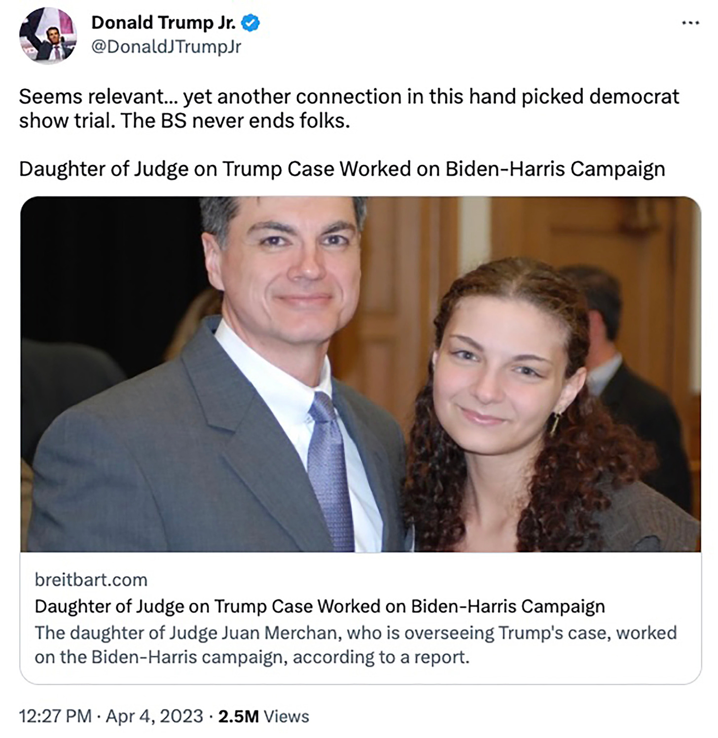 Trump Jr. posts photo of judge's daughter who allegedly worked on Biden  campaign – New York Post