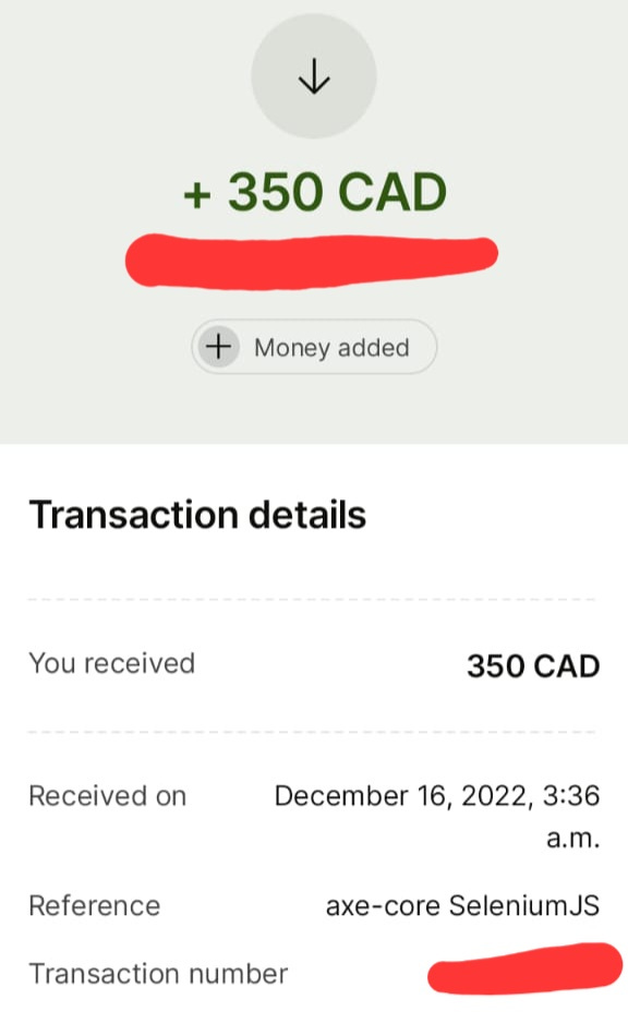 screenshot of Wise transaction