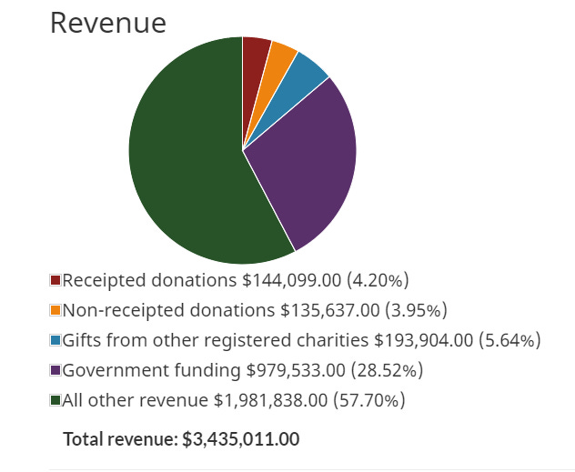 CRA pie chart outlining THEMUSEUM's revenue sources.