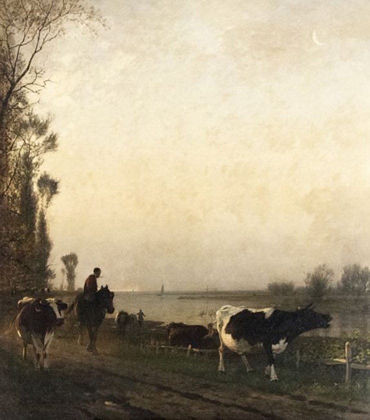 'Abendliche Landschaft' 1877 - olieverf op doek: Richard Burnier (kavel 380, Peter Karbstein Auktionshaus)