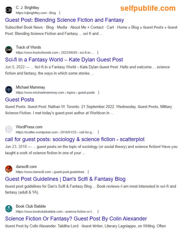 Screenshot of Google search results showing science fiction collaboration opportunities from any website
