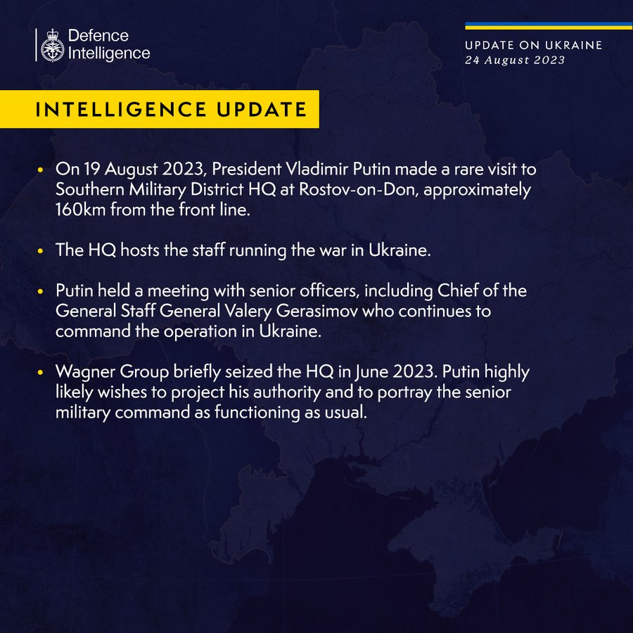 Latest Defence Intelligence update on the situation in Ukraine – 24 August 2023