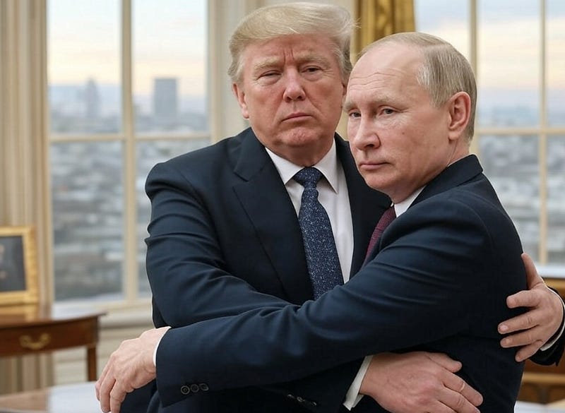 Donald Trump and Vladimir Putin hugging
