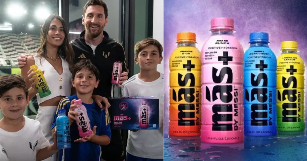Lionel Messi Mas+ New Sports Drink vs. Prime