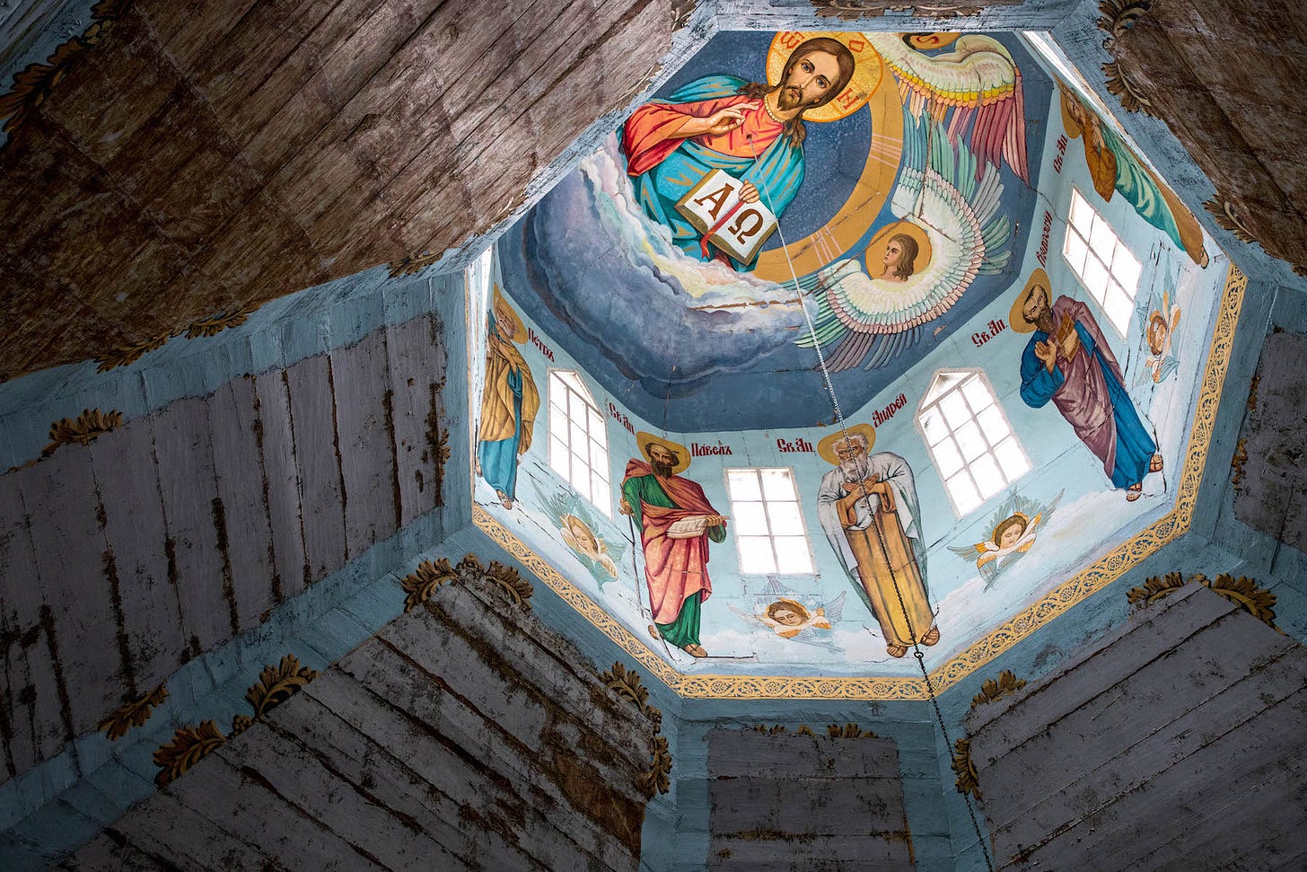 The elaborately painted ceiling of a church in the Chornobyl Zone.