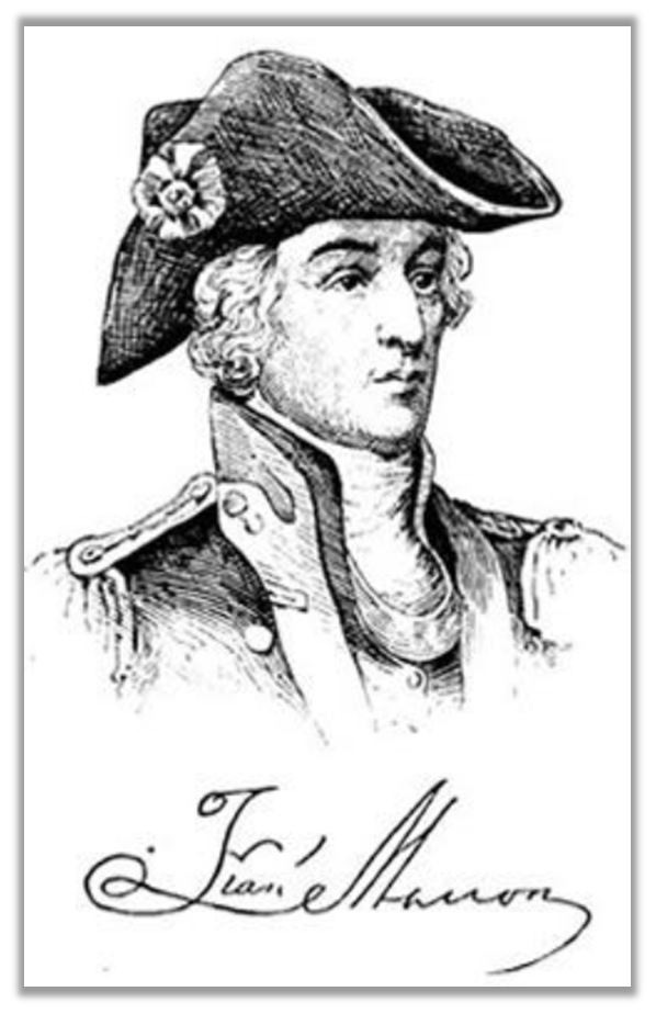 Sketch of Francis Marion, with his signature underneath.