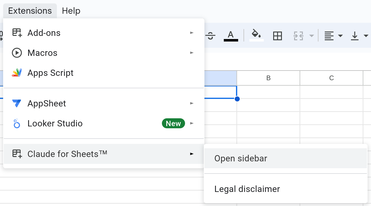 Google Sheets add-on - Anthropic