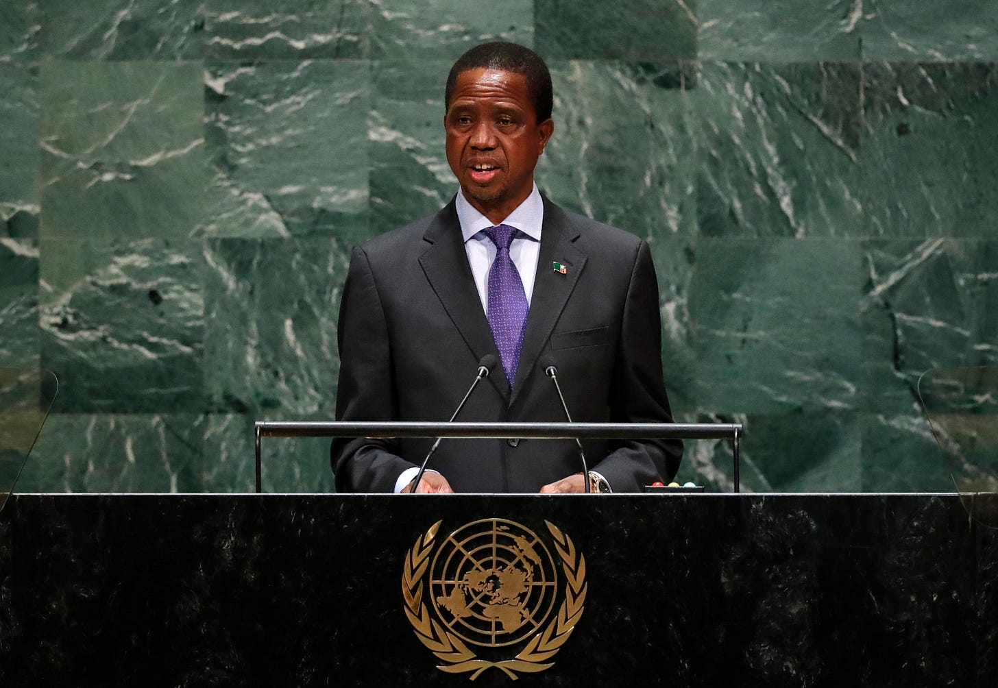 Zambia's President Edgar Chagwa Lungu addresses the 74th session of the United Nations General Assembly at U.N. headquarters in New York City, New York, U.S. Zambia's President Edgar Chagwa Lungu addresses the 74th session of the United Nations General Assembly at U.N. headquarters in New York City, New York, U.S.