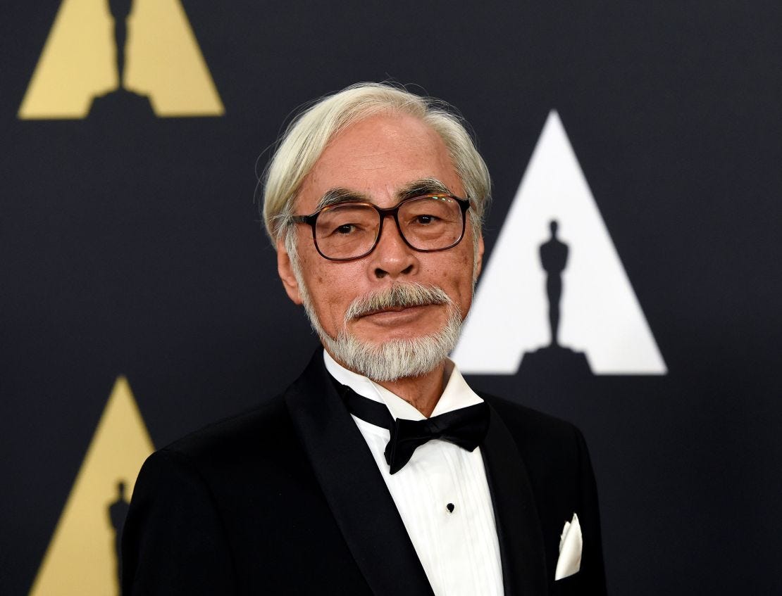 Japanese film director and animator Hayao Miyazaki poses during the Academy of Motion Picture Arts and Sciences Governors Awards in Los Angeles, California, in 2014.