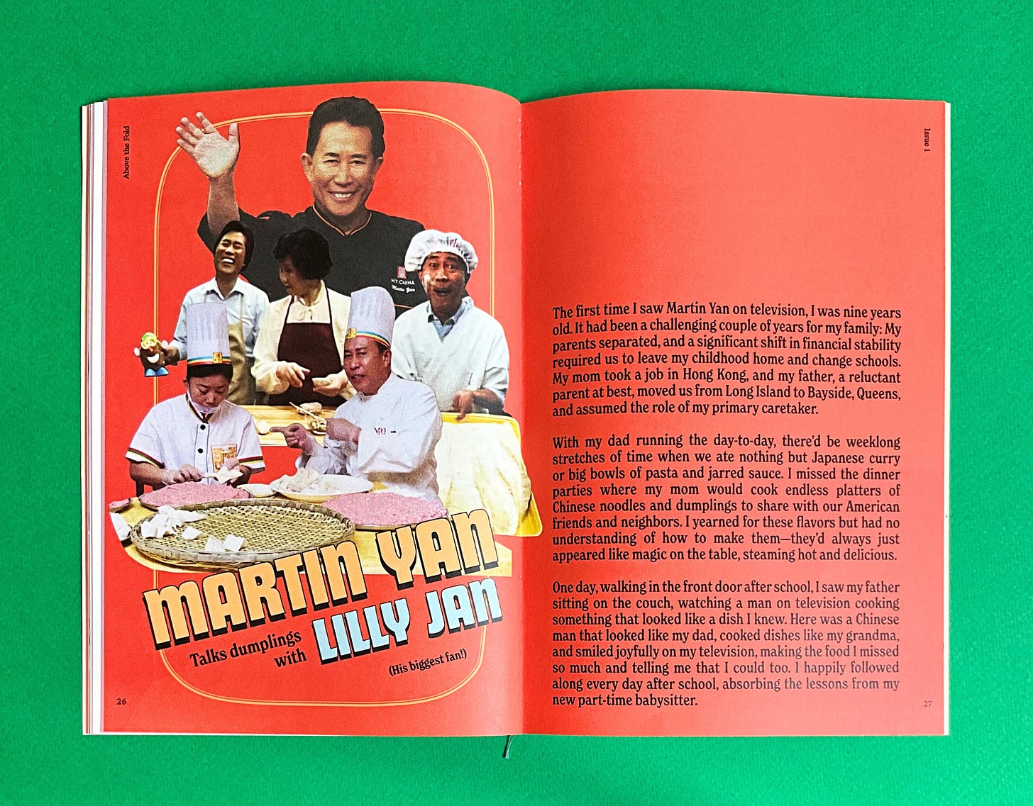 An interior spread of Above the Fold, featuring a collage of Martin Yan 