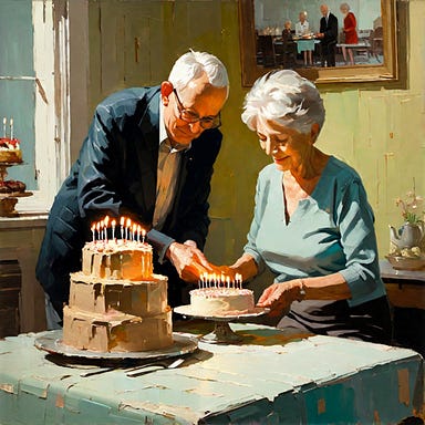 Couple sharing a birthday cake.