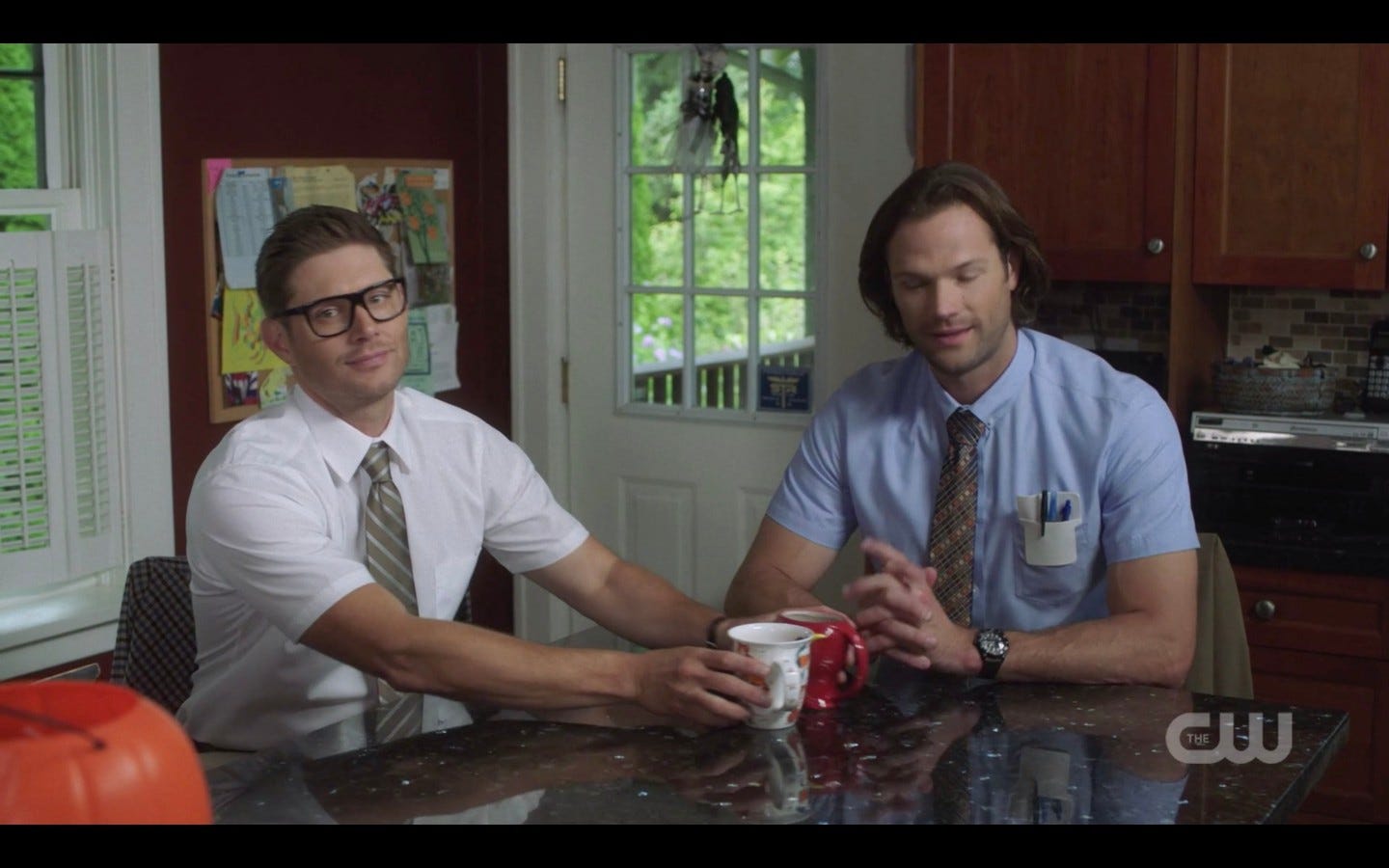 sam dean winchester in insurance geek outfit 1404