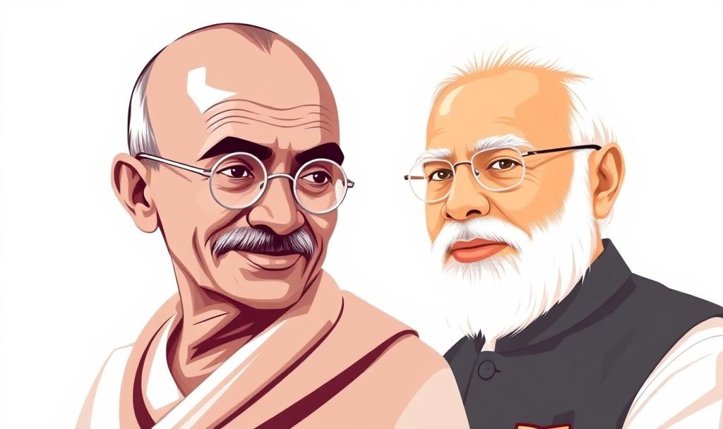 Illustration of Mahatma Gandhi and Narendra Modi