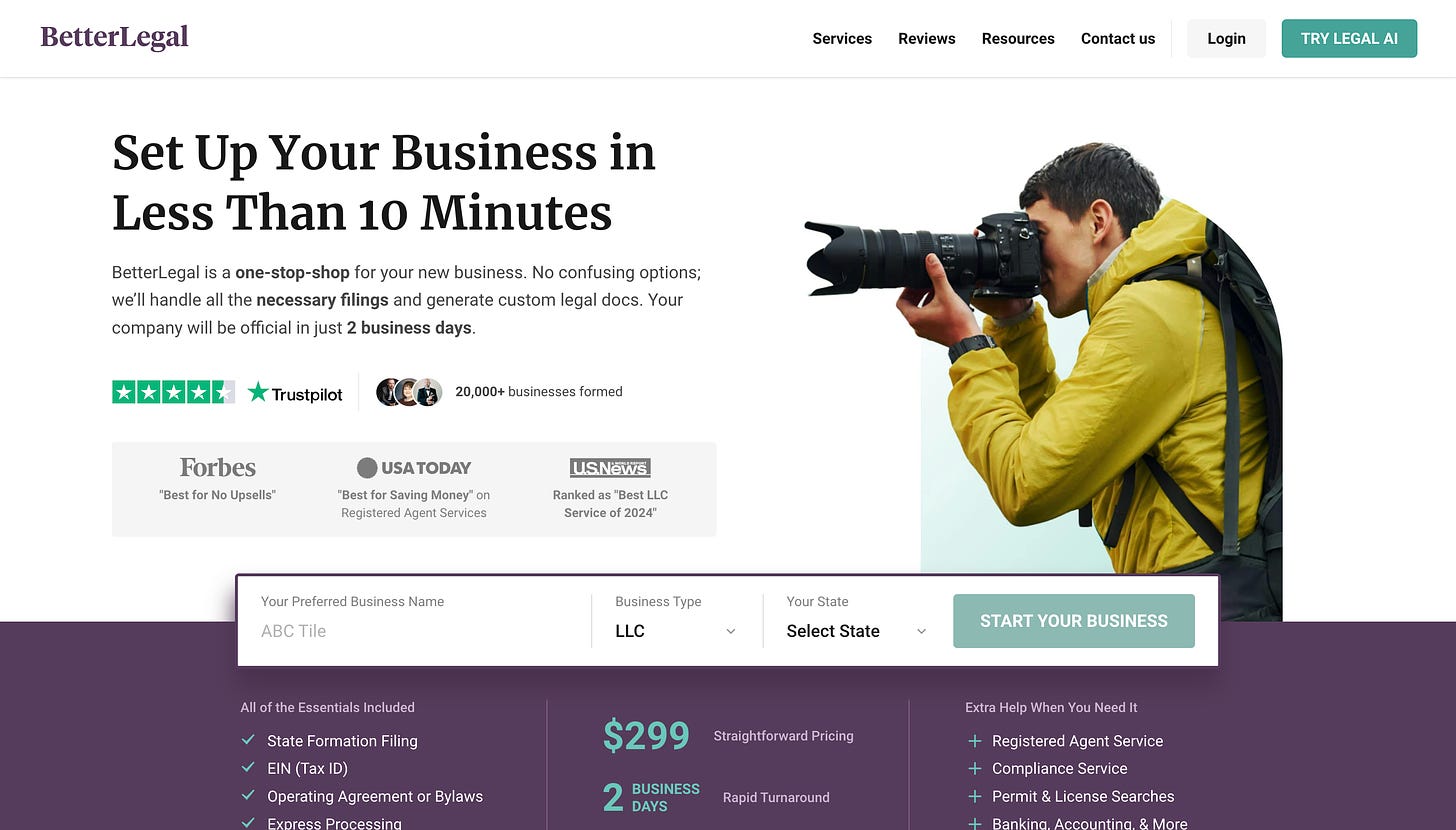 Betterlegal landing page