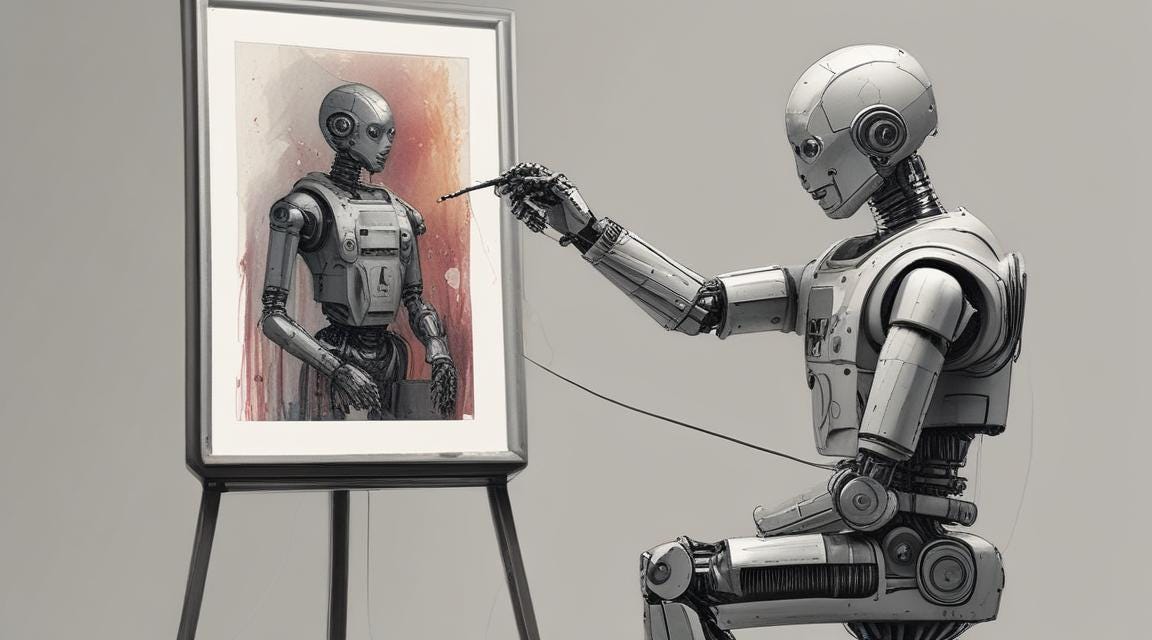 Robot paints a self portrait