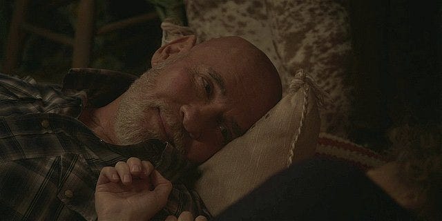 Walker Bonham Mitch Pileggi in bed with Abilene talking about his cancer.