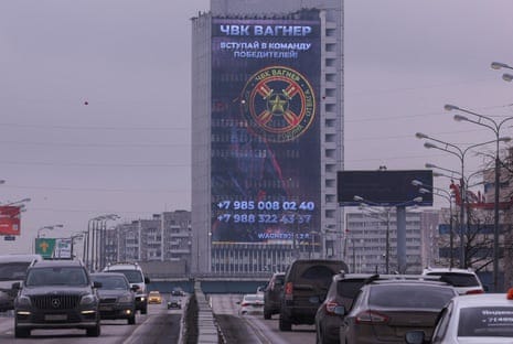 An advertising screen, which promotes to join Wagner private mercenary group, is on display on the facade of a building in Moscow.