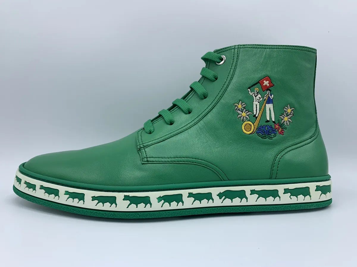 $500 Bally Animals Green Leather High Tops Sneakers size 8 Made in  Switzerland