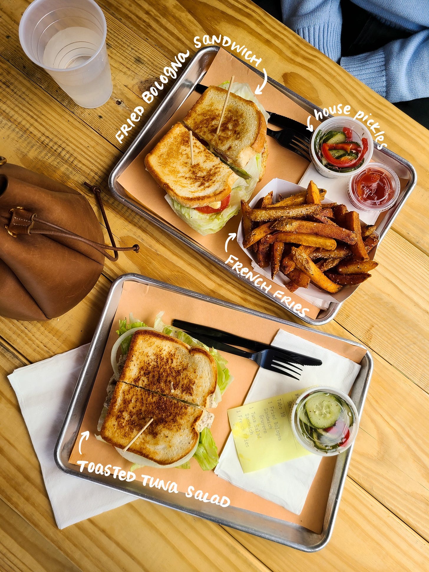 Clark's Snack Bar Tuna Salad and Fried Bologna Sandwiches with French fries