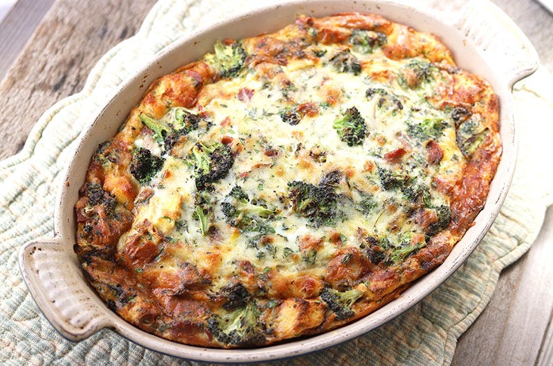 Broccoli, Bacon, and Gruyere Bread Pudding, Cook the Vineyard