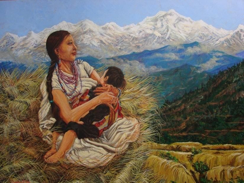 DREAMS OF A LEPCHA MOTHER - Painting by Bobby Wylde in FIGURATIVE ...