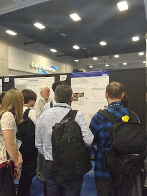 Nobel laureate John O'Keefe presenting a poster at Neuroscience meeting in 2016