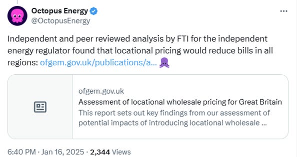 Figure 1 - Octopus Energy claims locational pricing will reduce bills