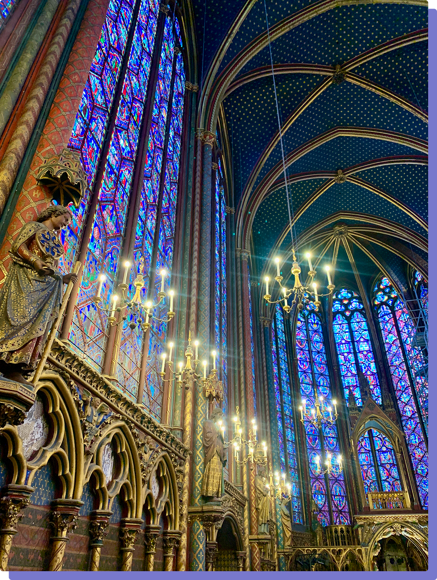 Photo of the stained glass windows at Sainte-Chappelle