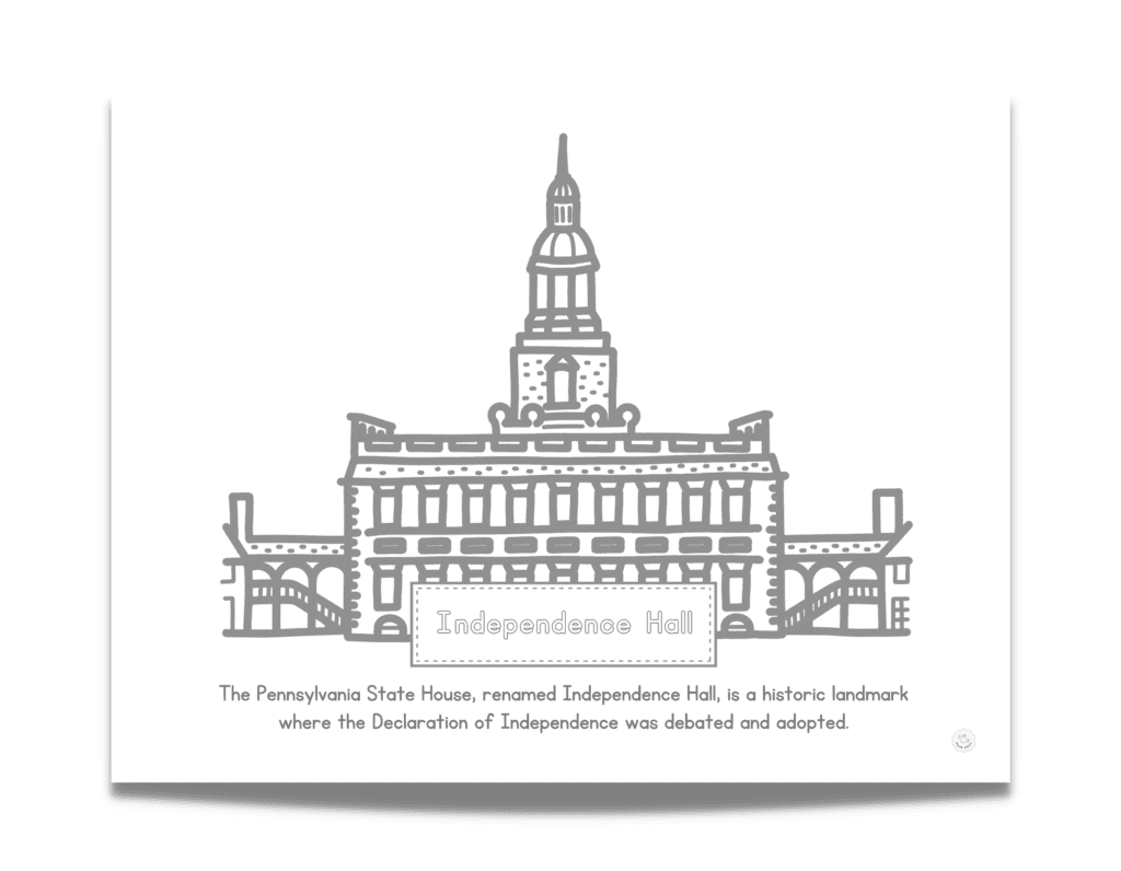 This Independence Hall Coloring Page features a picture of Independence Hall.