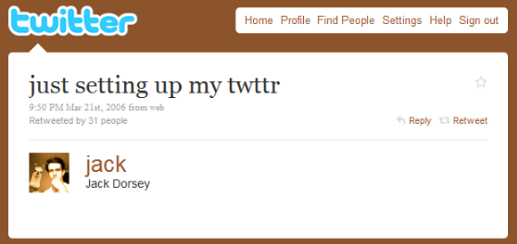 The very first tweet, sent by Twitter's founder @jack (March 21, 2006) |  bluesyemre
