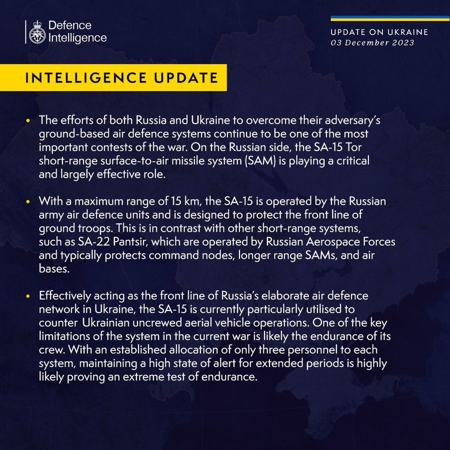 Latest Defence intelligence briefing on the situation in Ukraine - 3 December 2023