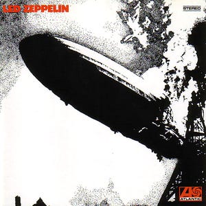 Cover of Led Zeppelin I features the Hindenburg going up in flames.