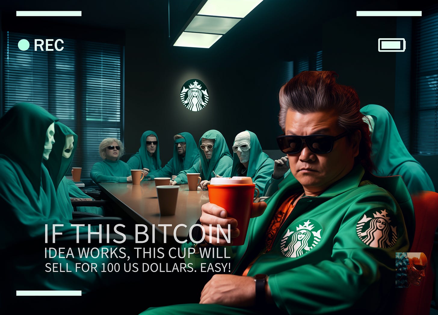 fantasy board meeting to plan the creation of bitcoin