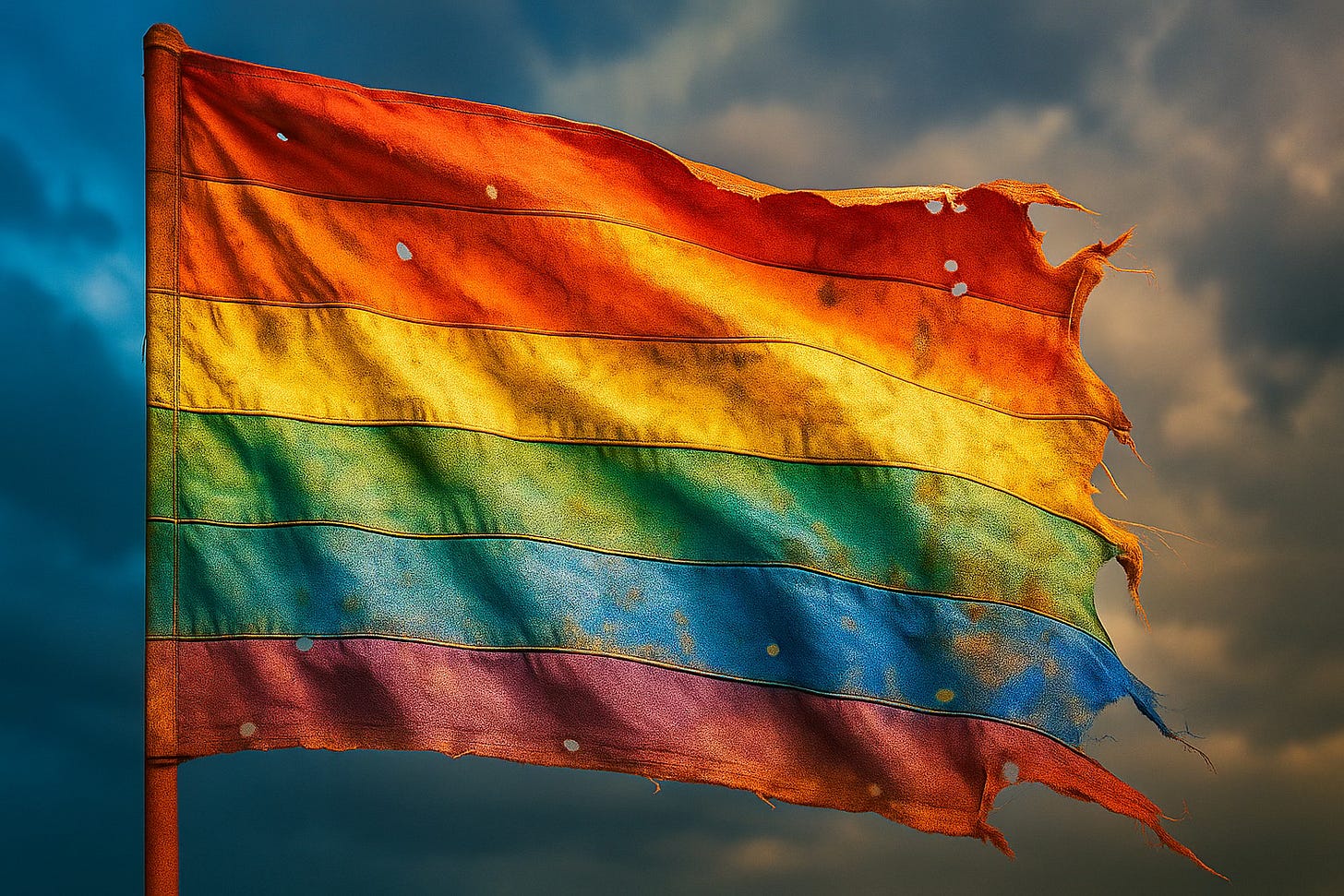 Image of a worn rainbow flag