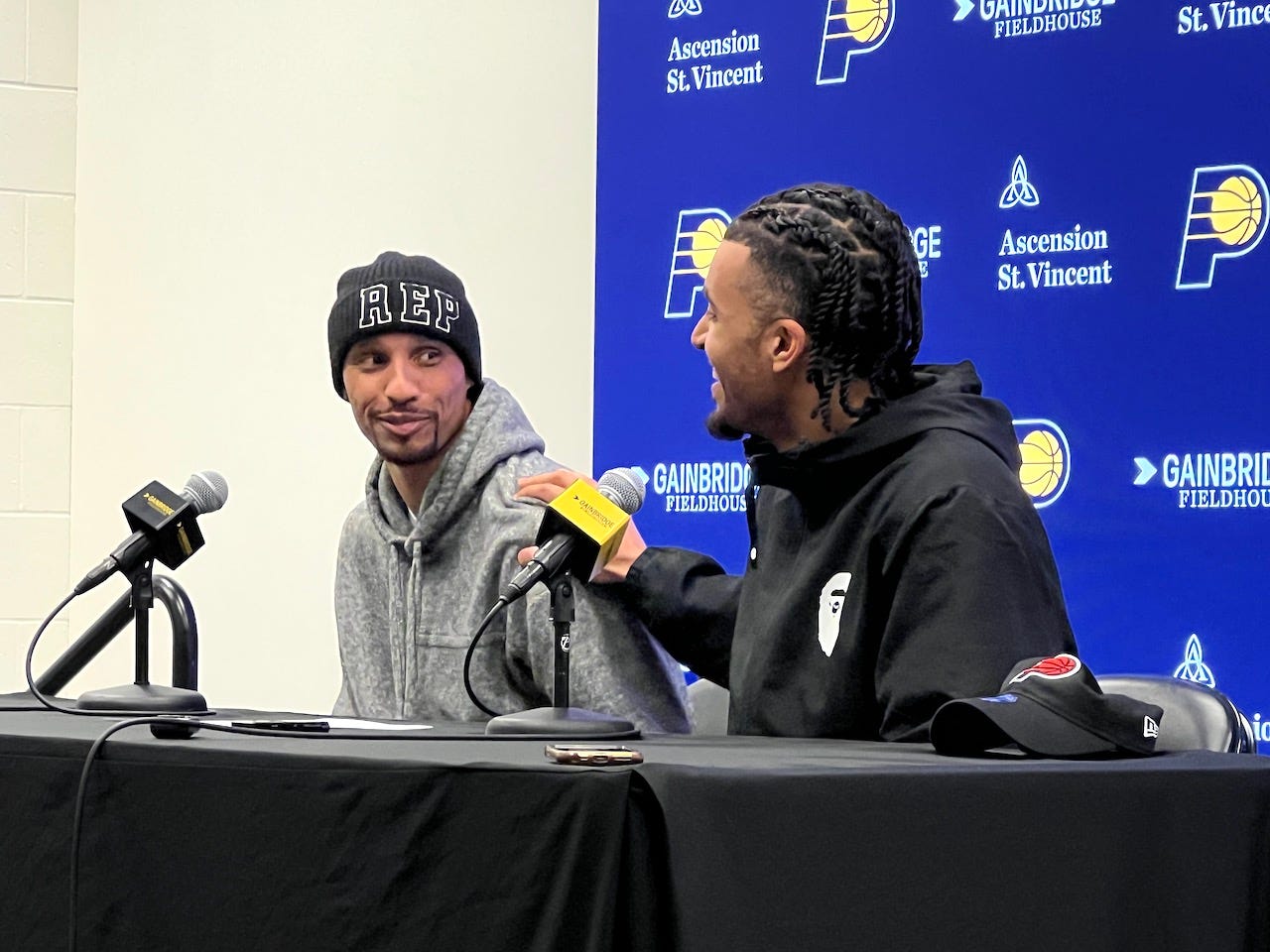 George Hill and Jordan Nwora talk with Indy media on Friday after being traded to the Pacers at the 2023 trade deadline.