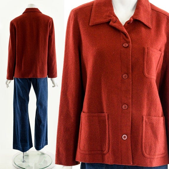 Red Boiled Wool Chore Coat - image 1