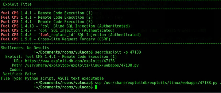 Terminal output of searchsploit results.