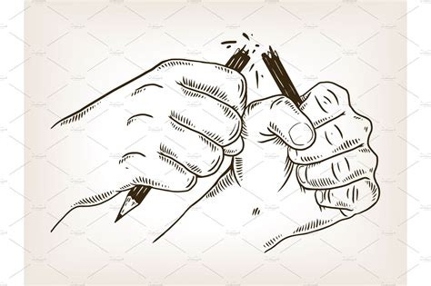 Hands break pencil engraving vector illustration | Object Illustrations ~ Creative Market