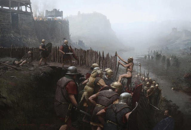 r/BattlePaintings - The Siege of Alesia (52 BC) as depicted by various artists (in order: Peter Connolly, Angus McBride, Peter Dennis, Vincent Pompetti, José Daniel Cabrera Peña, Giuseppe Rava, and Raffaele Ruggieri)