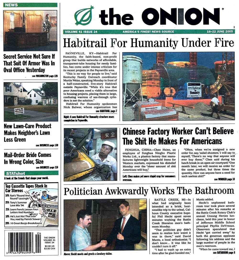 The front page of The Onion's print newspaper from June 15, 2005.